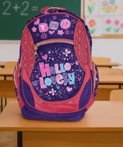 Ghiozdan Scolar cu buzunare laterale si fermoare Flower AlbastruRoz, 43x30x16 Mare –GSF2