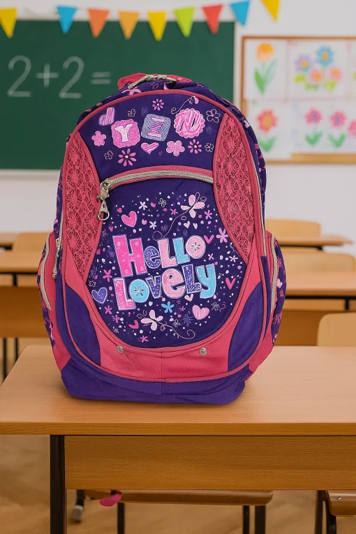 Ghiozdan Scolar cu buzunare laterale si fermoare Flower AlbastruRoz, 43x30x16 Mare –GSF2