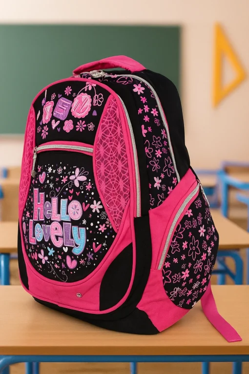 Ghiozdan Scolar cu buzunare laterale si fermoare Flower NegruRoz, 43x30x16 Mare –GSF3 (3) Ghiozdan Scolar cu buzunare laterale si fermoare Flower NegruRoz, 43x30x16 Mare –GSF3