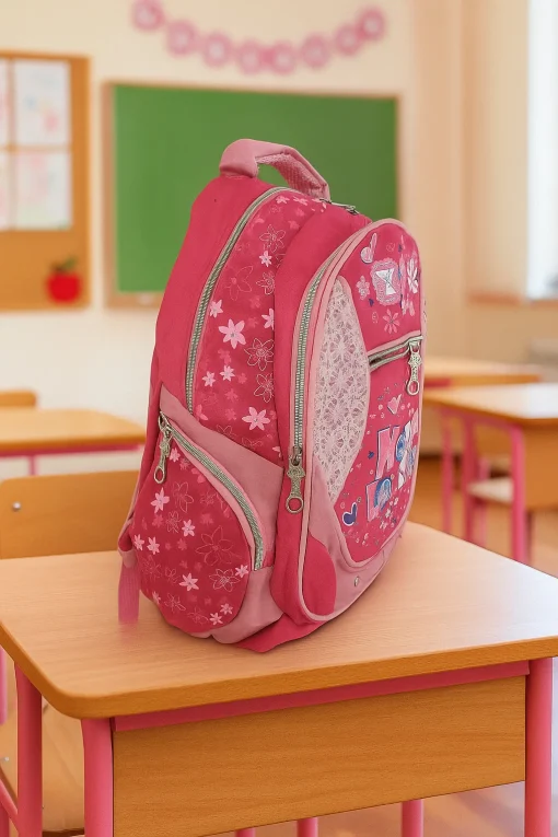 Ghiozdan Scolar cu buzunare laterale si fermoare Flower Roz, 43x30x16 Mare –GSF1 Ghiozdan Scolar cu buzunare laterale si fermoare Flower Roz, 43x30x16 Mare –GSF1