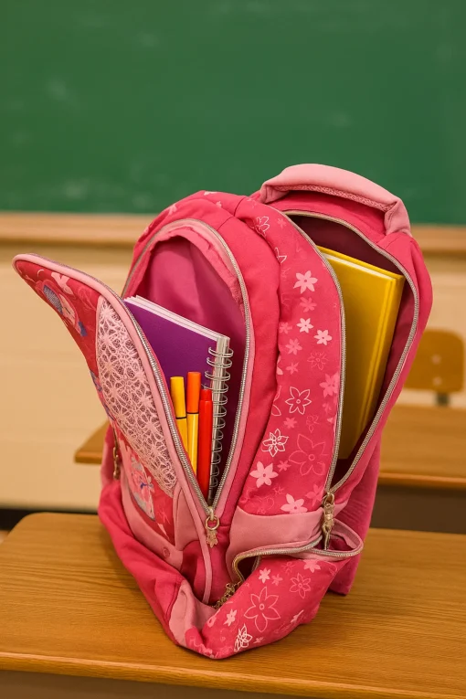 Ghiozdan Scolar cu buzunare laterale si fermoare Flower Roz, 43x30x16 Mare –GSF1. Ghiozdan Scolar cu buzunare laterale si fermoare Flower Roz, 43x30x16 Mare –GSF1