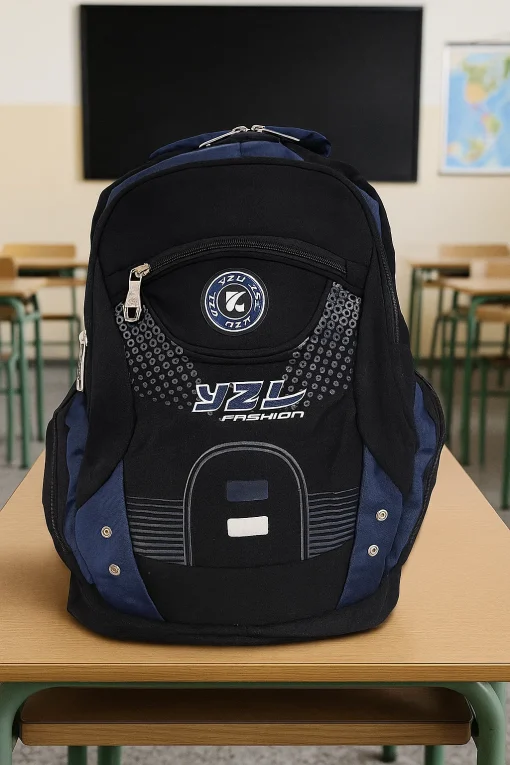 Rucsac sport cu buzunare laterale si fermoare Sport NegruAlbastru - RS01