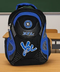 Rucsac sport cu buzunare laterale si fermoare Sport Negru/Sky – RS02