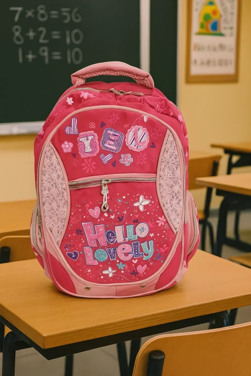 Ghiozdan Scolar cu buzunare laterale si fermoare Flower Roz, 43x30x16 Mare –GSF1