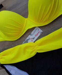 Costum de baie cu slip clasic si sutien cu balene metalice Paris galben
