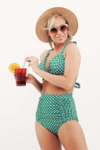costum de baie retro tania verde cu talie inalta