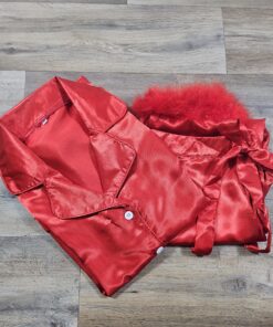 Set pijama satin cu puf Orient Red