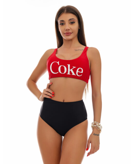 Costum de baie cu talie inalta si bustiera Coke