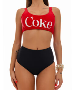 Costum de baie cu talie inalta si bustiera Coke