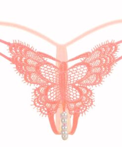 Bikini tanga din dantela cu Fluture Corai si perle-2201