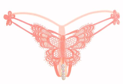 Bikini tanga din dantela cu Fluture Corai si perle-2201