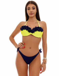 Costum de baie cu push-up si slip brazilian Mojito GalbenAlbastru