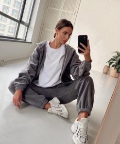 Compleu trening gros 2 piese over size Sandra Gri- SA02