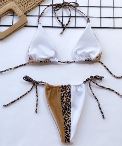 Costum de baie cu slip brazilian Caraibe Leopard/Alb