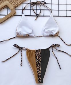 Leopard Halter Triangle Tie Side Bikini