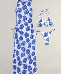 Set 3 pise Costum de baie si rochita Sexy on the Beach Frunze Albastru