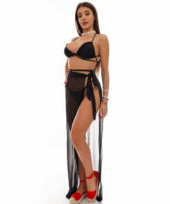 Set Costum de baie cu slip brazilian si fusta Svetlana Negru