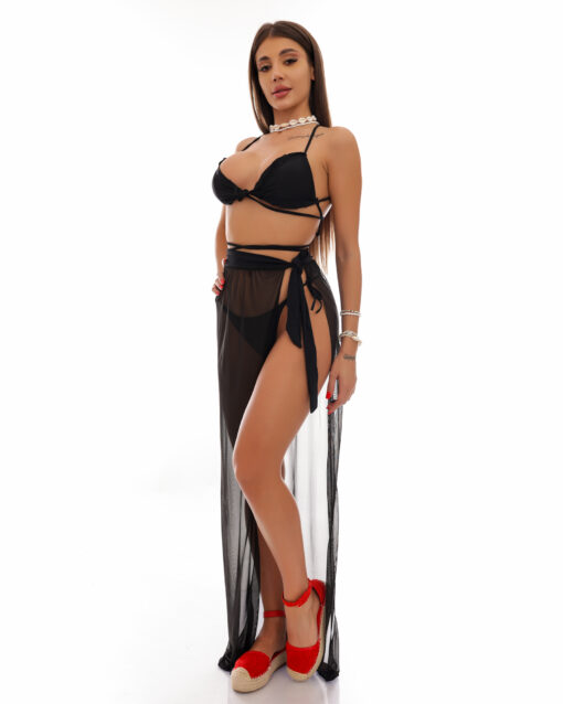 Set Costum de baie cu slip brazilian si fusta Svetlana Negru