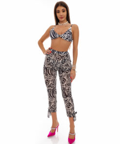 Set Costum de baie cu slip brazilian si pantaloni Zebra