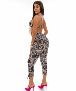 Set Costum de baie cu slip brazilian si pantaloni Zebra