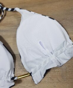 Costum de baie cu slip brazilian si imprimeu albnegru Palmier