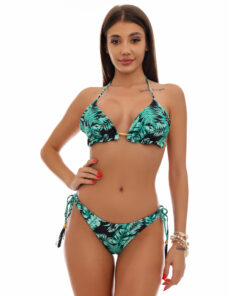 Costum de baie cu slip brazilian si imprimeu frunze Firenze