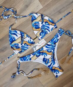 Costum de baie cu slip brazilian si imprimeu frunze Mauritius
