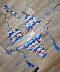 Costum de baie cu slip brazilian si imprimeu marin Shells