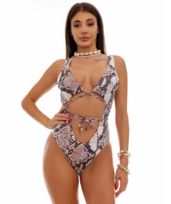 Costum de baie intreg cu imprimeu Acapulco Snake Print Maro