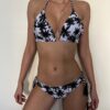 Costum de baie cu slip brazilian si imprimeu alb/negru Palmier Madalina