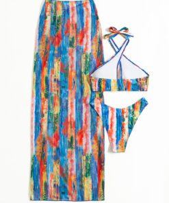 Set 3 pise Costum de baie cu slip brazilian si fusta Bombay Multicolor