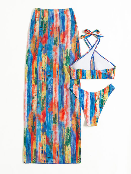 Set 3 pise Costum de baie cu slip brazilian si fusta Bombay Multicolor