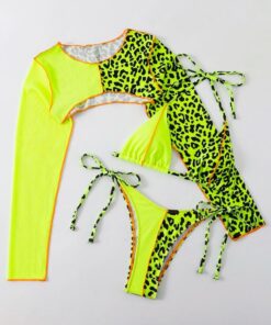 Costume de baie cu slip brazilian 3 piese Verde Neon Bombshell
