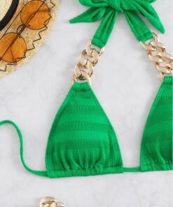 Costum de baie cu slip brazilian si lant Eden Verde