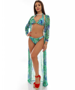 Set Costum de baie si Cardigan cu imprimeu palmier Sea Breeze