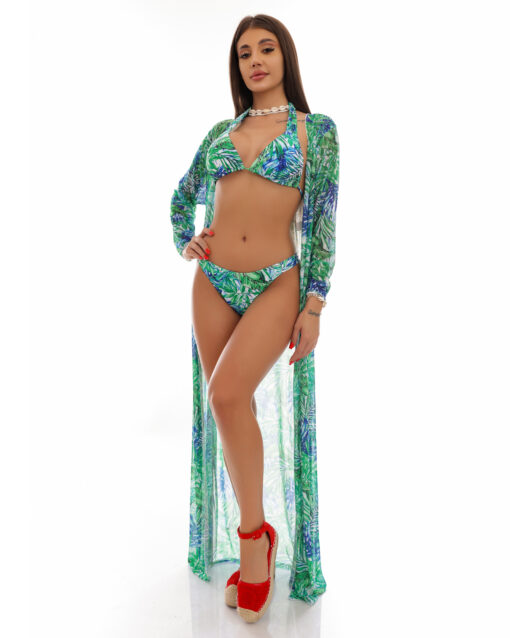 Set Costum de baie si Cardigan cu imprimeu palmier Sea Breeze