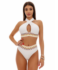 Costum de baie cu slip brazilian si talie inalta Herper Alb