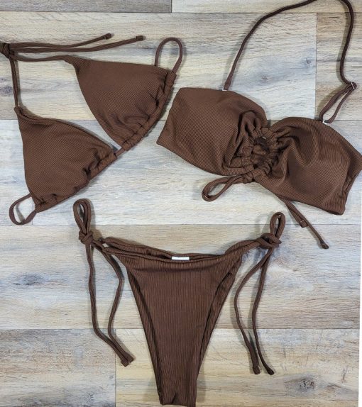 Costum de baie dama 3 piese slip brazilian Coffee Maro