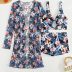 Set 3 piese Costum de baie cu imprimeu flori si tunica Jersey Negru