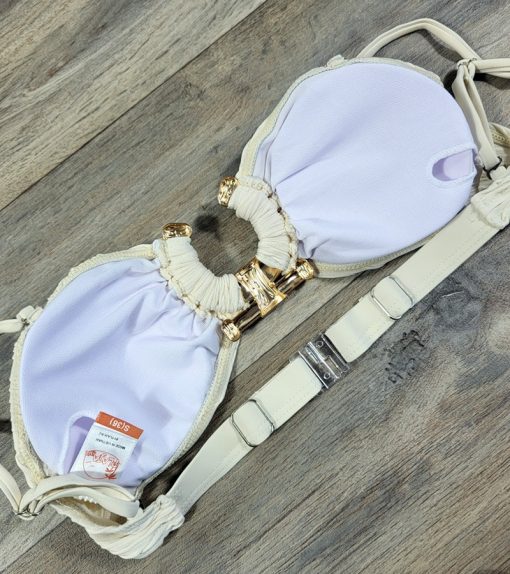 Set 3 piese Costum de baie si esarfa Alina Crem