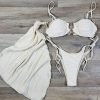 Set 3 piese Costum de baie si esarfa Alina Crem