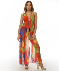 Rochie plaja material vaporos Plaja Look Orange