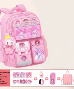 Ghiozdan Scolar Roz, Geanta meditatii Roz, penar 3D, insigne, jucarie plush si Ceas Roz cadou, doua marimi– GS11R