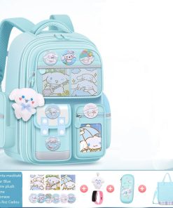 Ghiozdan Scolar Albastru, Geanta meditatii Albastra, penar 3D, insigne, jucarie plush si Ceas Roz cadou, doua marimi– GS12A