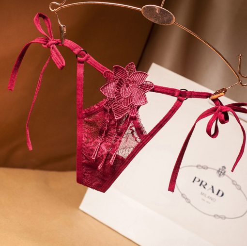 Bikini din dantela reglabili in lateral Bordo -BD01